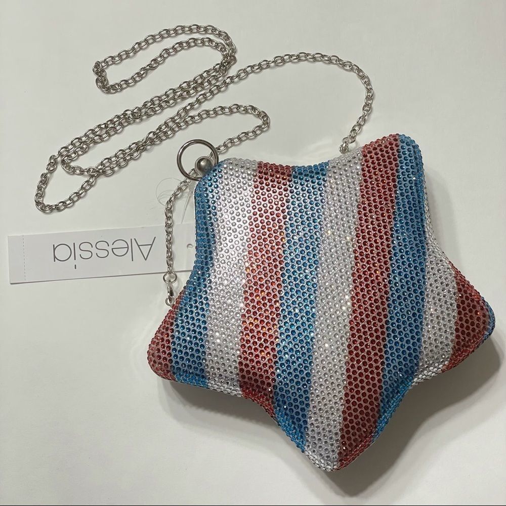 Alessia Rhinestone America Star and Stripes Crystal Red Silver Blue Crossbody - Picture 13 of 13